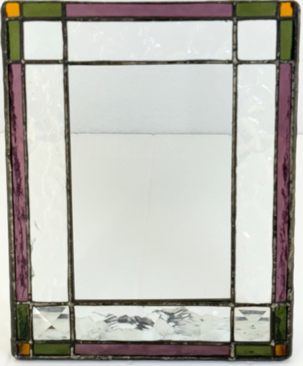 Vintage 80s Stained Glass Photo Frame 4x6 Purple Green Desk Picture Frame